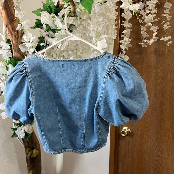 Topshop Blue Denim Crop Top - Picture 7 of 8